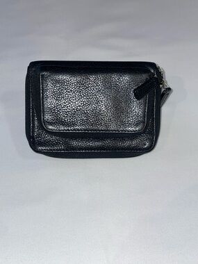 Levenger Zippered Two Pocket Black Leather Card Wallet
